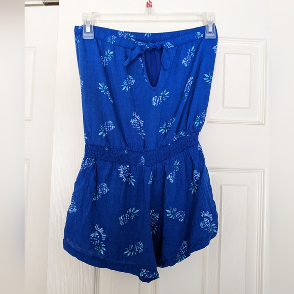 Hollister Pineapple Print Blue Tube Top Romper - Picture 2 of 6
